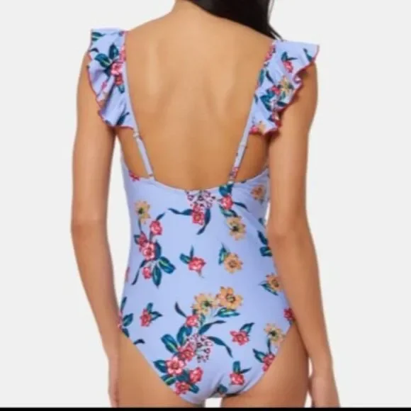 Jessica Simpson Garden Girl Frill Shoulder One Piece Swimsuit size large